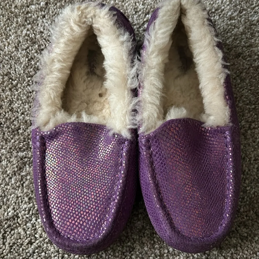 Purple UGGS Faux-Snakeskin Fuzzy Lined Moccasin Slippers